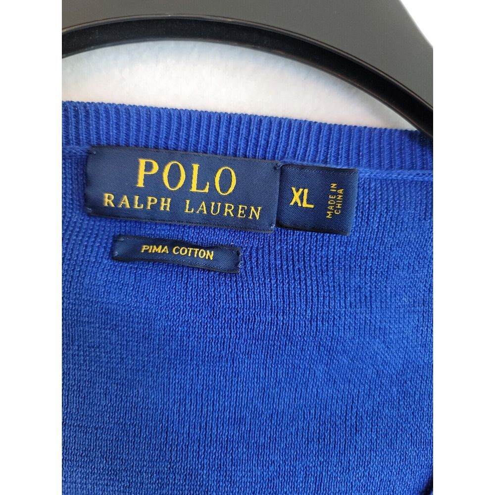 Polo Ralph Lauren‎ Sweater 100% Pima Cotton V-Neck Blue Men's XL - Picture 3 of 6